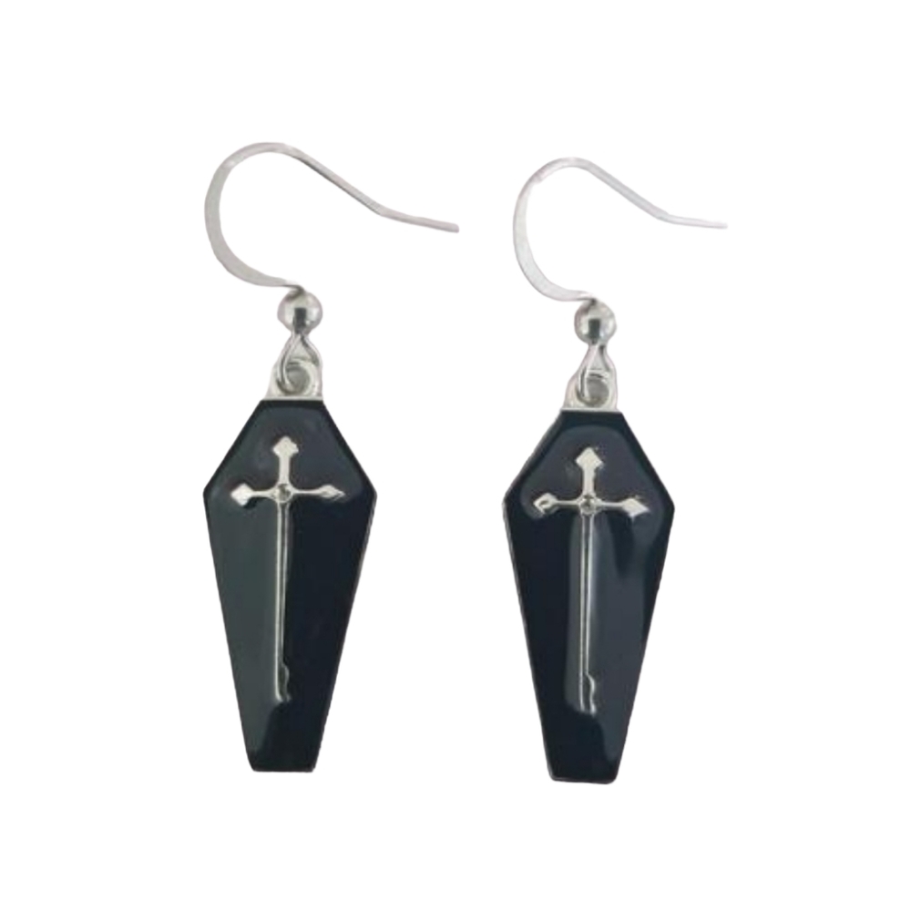 Handcrafted Coffin Earrings (black)